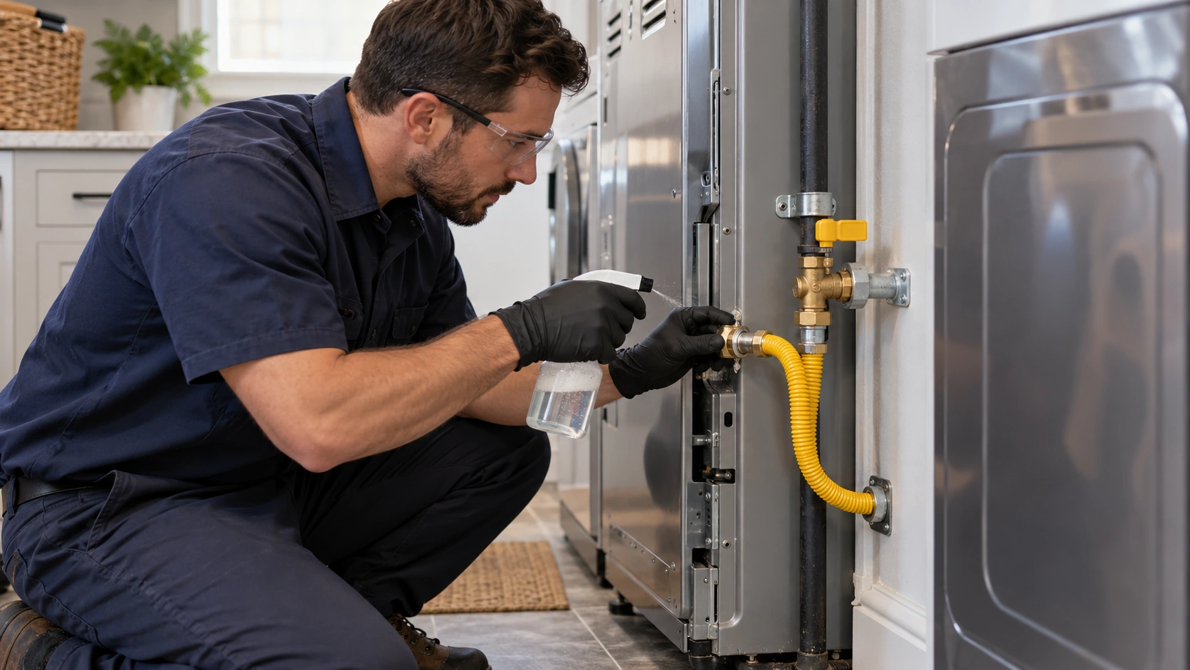 Gas appliance connection leak test.