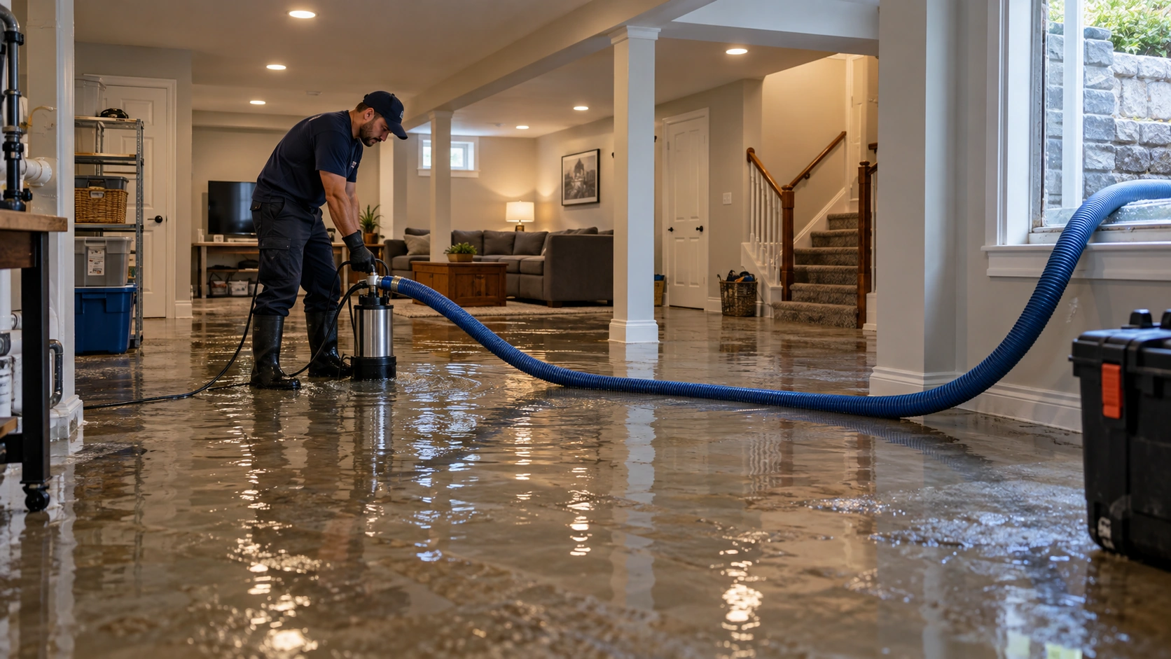 Emergency basement water pump-out service.