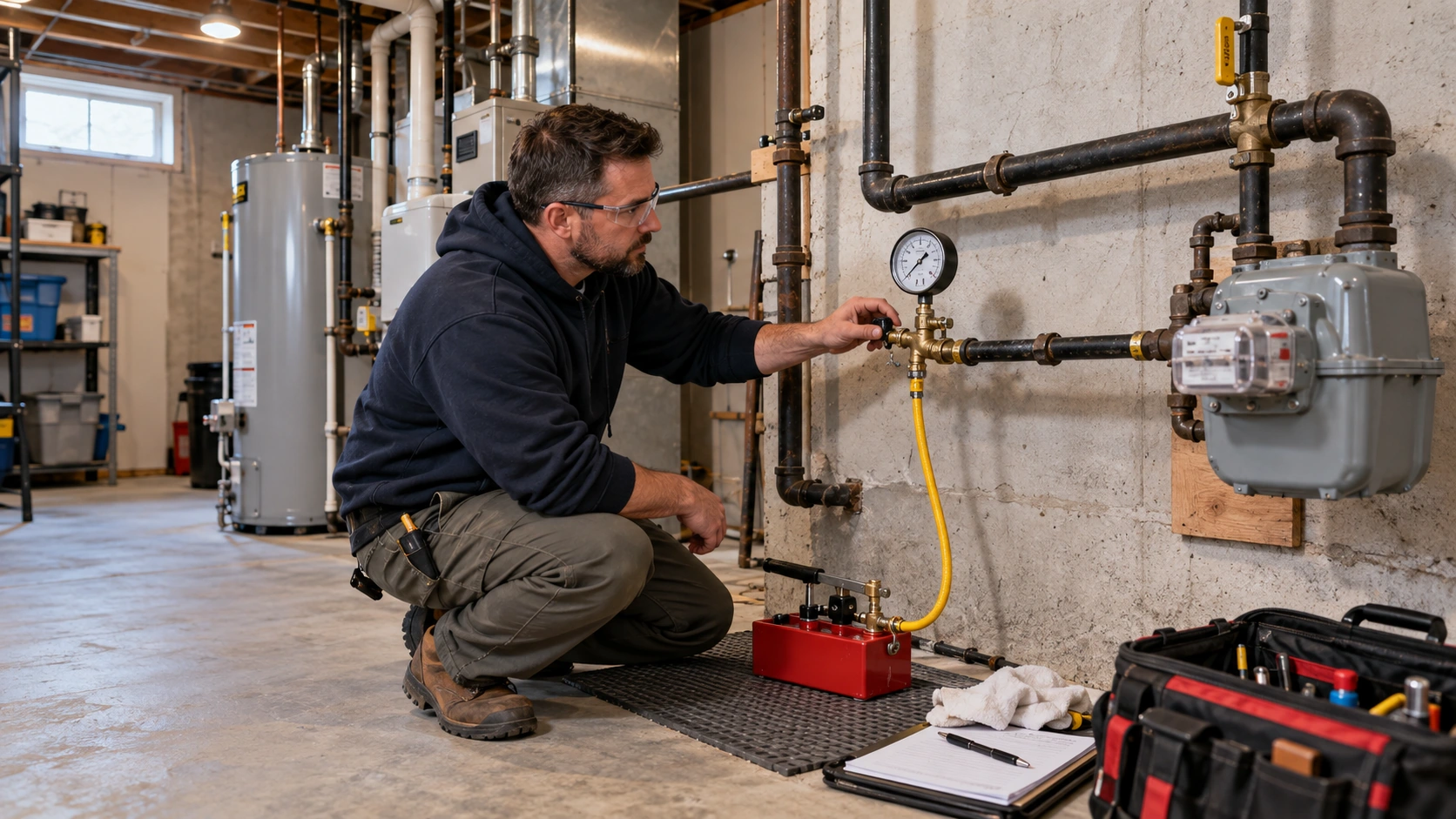 Gas line pressure test.