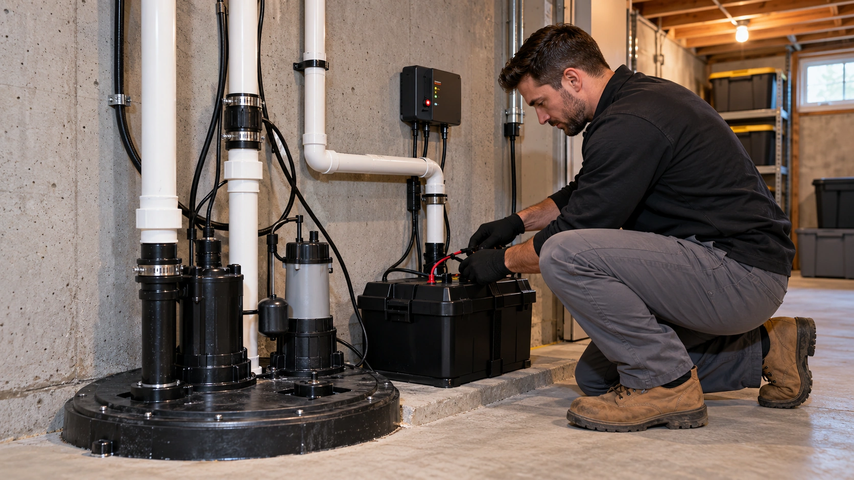 Sump pump installation.