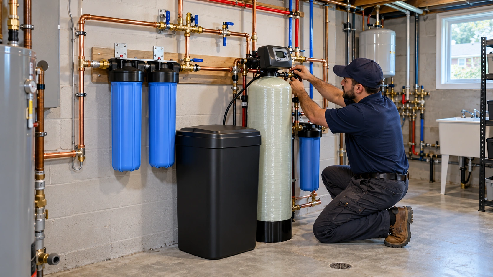 Water softener and filtration system installation.